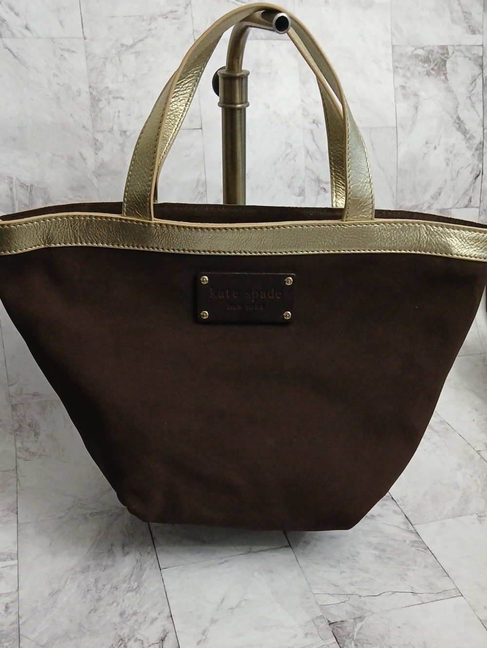 kate spade Small Anabel Brown Suede Tote with Gold Trim